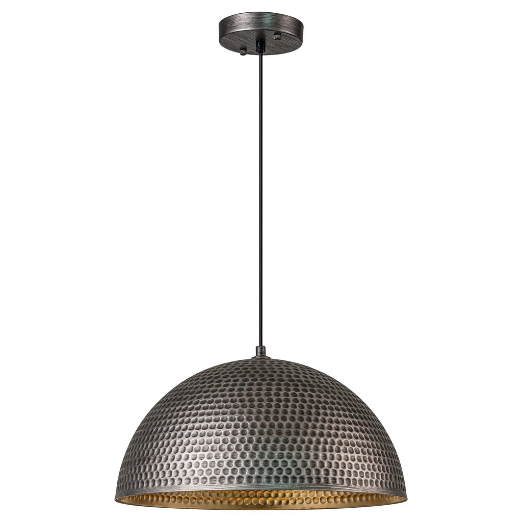 Hammered Black Brass Dome Pendant Light - Handmade Moroccan Ceiling Lamp