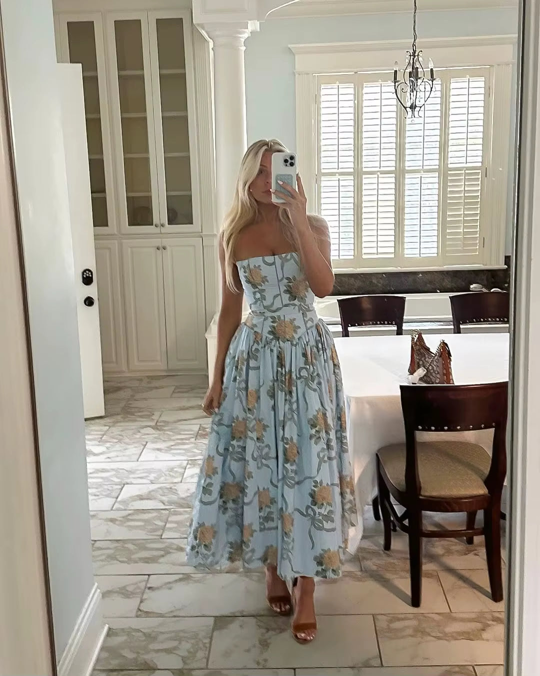 Summer Clothes for Women Midi Elegant Dress 2025 New Arrivals White Floral Print Holiday Dress