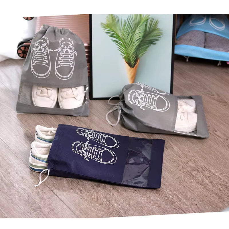 5Pcs/Set Shoe Storage Bag with Thickened Non-Woven Fabric Strap Mouth Large Capacity Travel Waterproof Shoe Bag Moistureproof