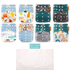 Happyflute 8 Diapers+8 Inserts Baby Cloth Diapers One Size Adjustable Washable Reusable Cloth Nappy for Baby Girls and Boys