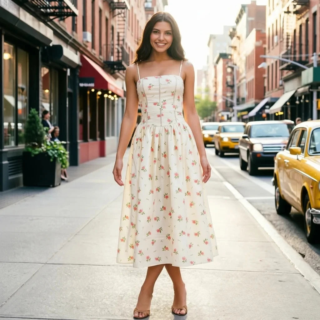 Summer Clothes for Women Midi Elegant Dress 2025 New Arrivals White Floral Print Holiday Dress