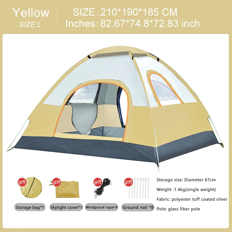 Outdoor Camping Tent Tent for Family 3-4 Person Quick Setup Sunshade Tent Family Wilderness Camping Tent for Hiking and Travel