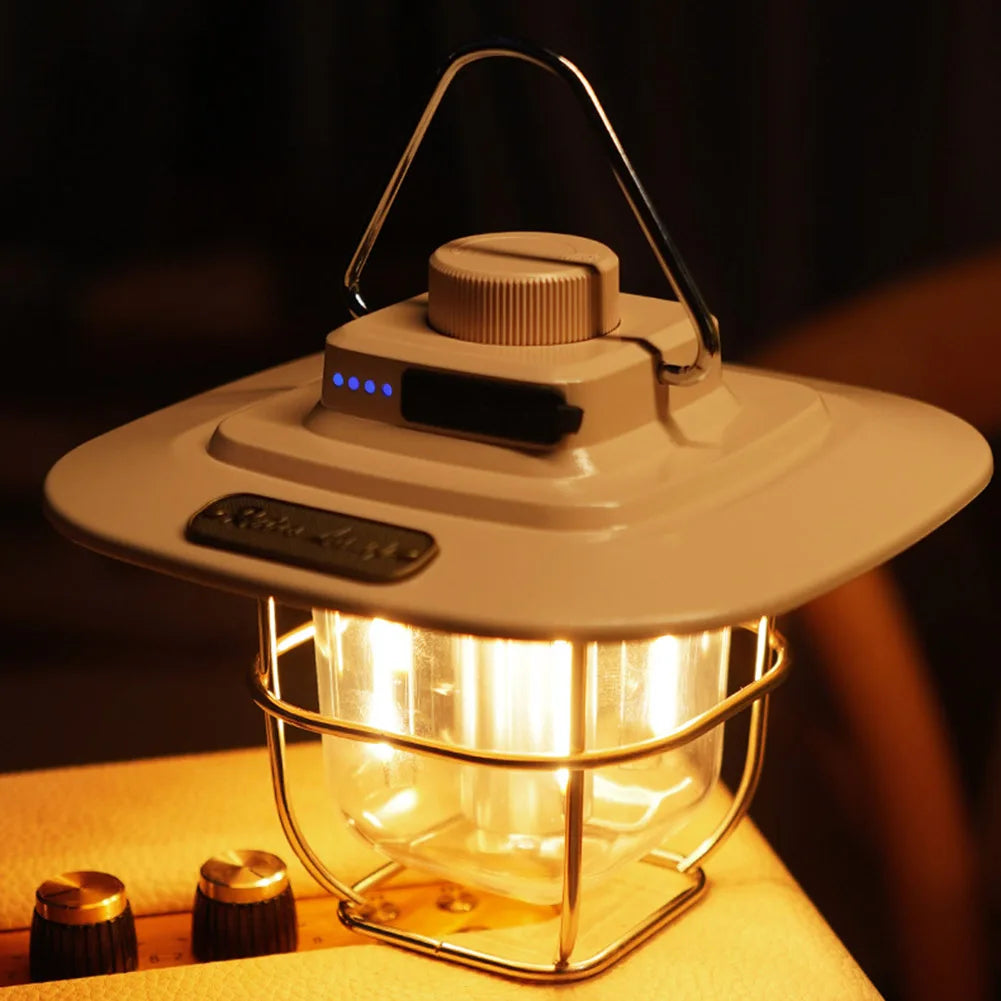 LED Camping Lamp Retro Hanging Tent Lamp Waterproof Dimmable Camping Lights Outdoor 4500Mah Battery Emergency Light Lantern