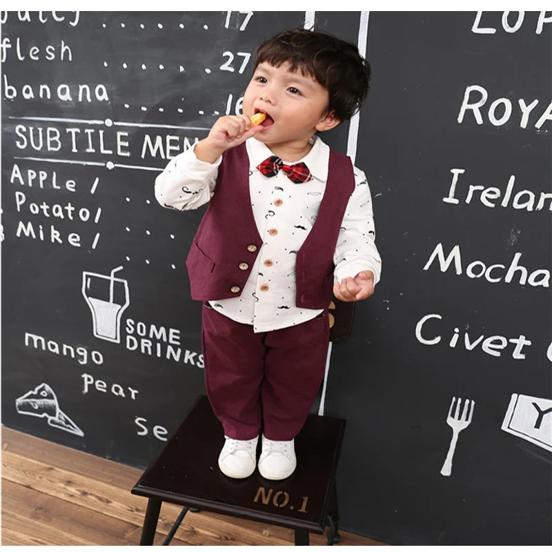 Spring Formal Newborn Baby Boy Clothes Set Outfit 1 Year Birthday Party Costume 3Pcs Suit for Babies Cloth Kid Boy Clothing Sets