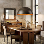Hammered Black Brass Dome Pendant Light - Handmade Moroccan Ceiling Lamp
