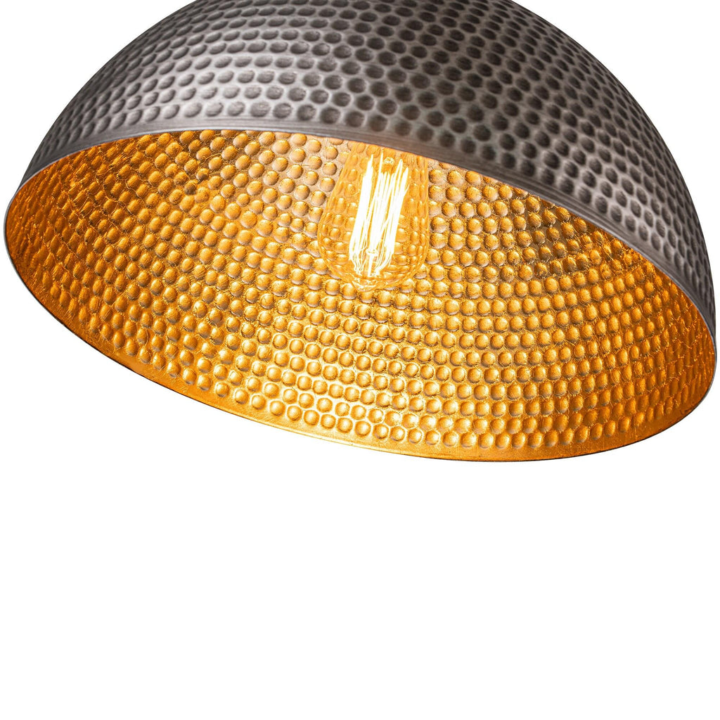 Hammered Black Brass Dome Pendant Light - Handmade Moroccan Ceiling Lamp