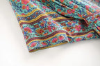 Women Green Floral Print Sashes Bohemian Kimono Ladies V Neck Batwing Sleeves Vintage Maxi Dress Robe