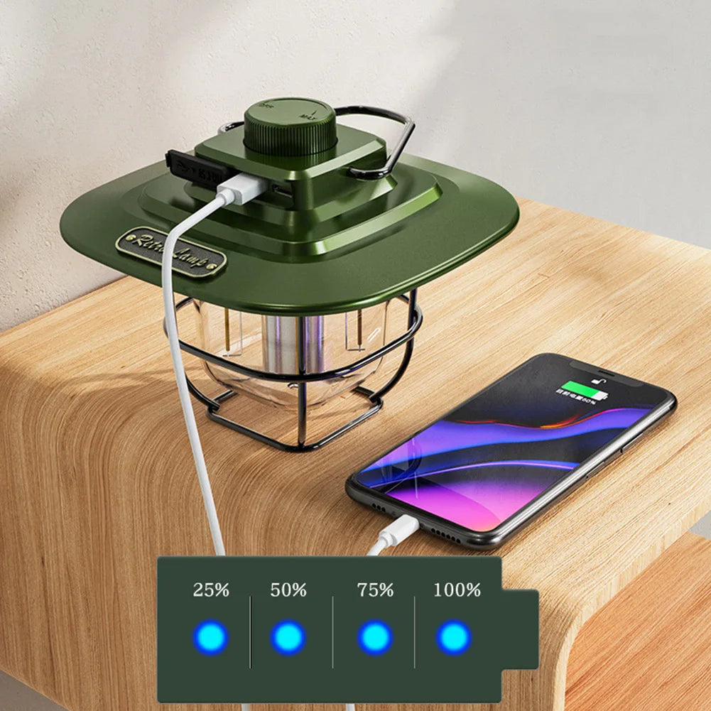LED Camping Lamp Retro Hanging Tent Lamp Waterproof Dimmable Camping Lights Outdoor 4500Mah Battery Emergency Light Lantern