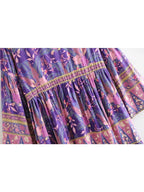 Vintage Chic Women Purple Floral Print V-Neck Rayon Beach Bohemian Dresses Ladies Tassel Lace-Up Summer Boho Maxi Dress Robe