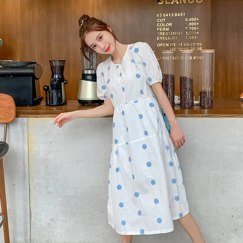 8003# Maternity Clothes Summer Floral Cotton Short Sleeve Loose Stylish Dress for Pregnant Women Mom Dress