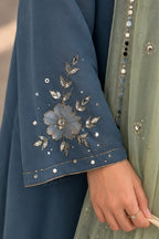 3PC Lawn Embroidered Suit  front and sleeves with a plain dyed back