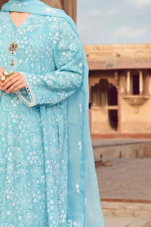Embroidered 3pc lawn dress with embroidered chiffon dupatta Bareez Unstitched 3pc (Size 7.45 meter dress)