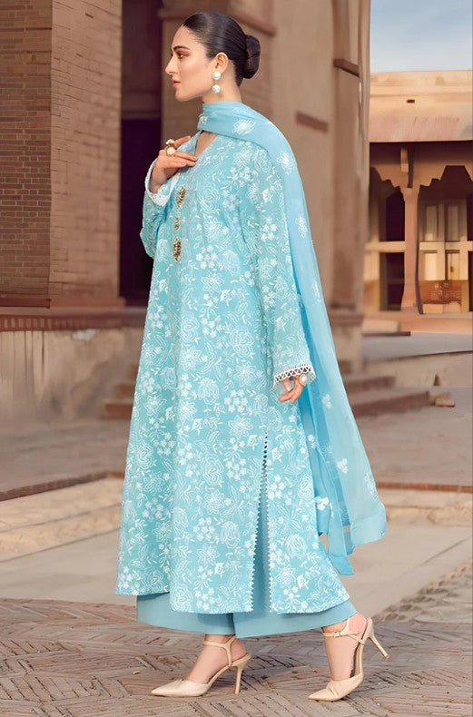 Embroidered 3pc lawn dress with embroidered chiffon dupatta Bareez Unstitched 3pc (Size 7.45 meter dress)