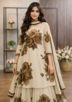 The Essence of Timeless Grace Cream Soft Brown Rose Ensemble Dress Tradition and Modernity