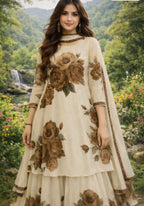 The Essence of Timeless Grace Cream Soft Brown Rose Ensemble Dress Tradition and Modernity