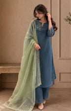 3PC Lawn Embroidered Suit  front and sleeves with a plain dyed back