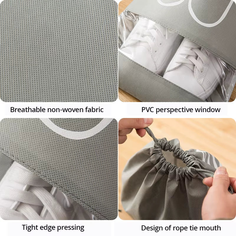 5Pcs/Set Shoe Storage Bag with Thickened Non-Woven Fabric Strap Mouth Large Capacity Travel Waterproof Shoe Bag Moistureproof