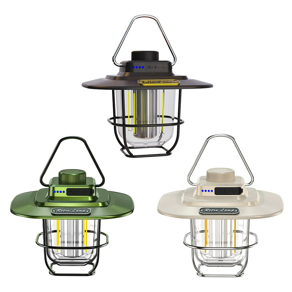 LED Camping Lamp Retro Hanging Tent Lamp Waterproof Dimmable Camping Lights Outdoor 4500Mah Battery Emergency Light Lantern