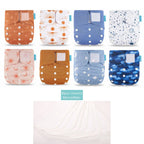 Happyflute 8 Diapers+8 Inserts Baby Cloth Diapers One Size Adjustable Washable Reusable Cloth Nappy for Baby Girls and Boys