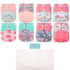 Happyflute 8 Diapers+8 Inserts Baby Cloth Diapers One Size Adjustable Washable Reusable Cloth Nappy for Baby Girls and Boys