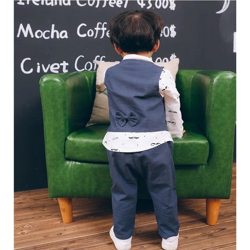 Spring Formal Newborn Baby Boy Clothes Set Outfit 1 Year Birthday Party Costume 3Pcs Suit for Babies Cloth Kid Boy Clothing Sets