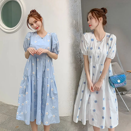 8003# Maternity Clothes Summer Floral Cotton Short Sleeve Loose Stylish Dress for Pregnant Women Mom Dress