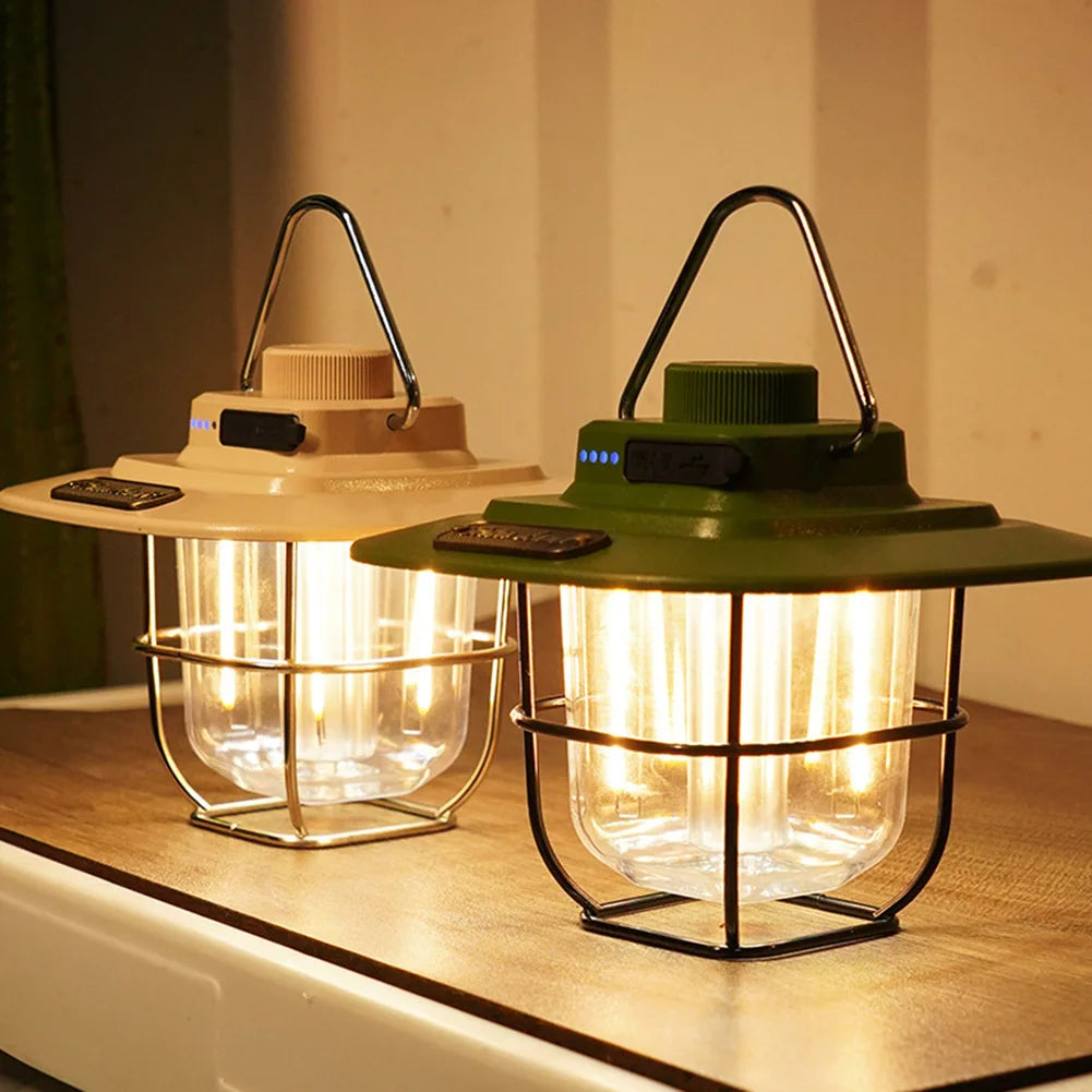 LED Camping Lamp Retro Hanging Tent Lamp Waterproof Dimmable Camping Lights Outdoor 4500Mah Battery Emergency Light Lantern