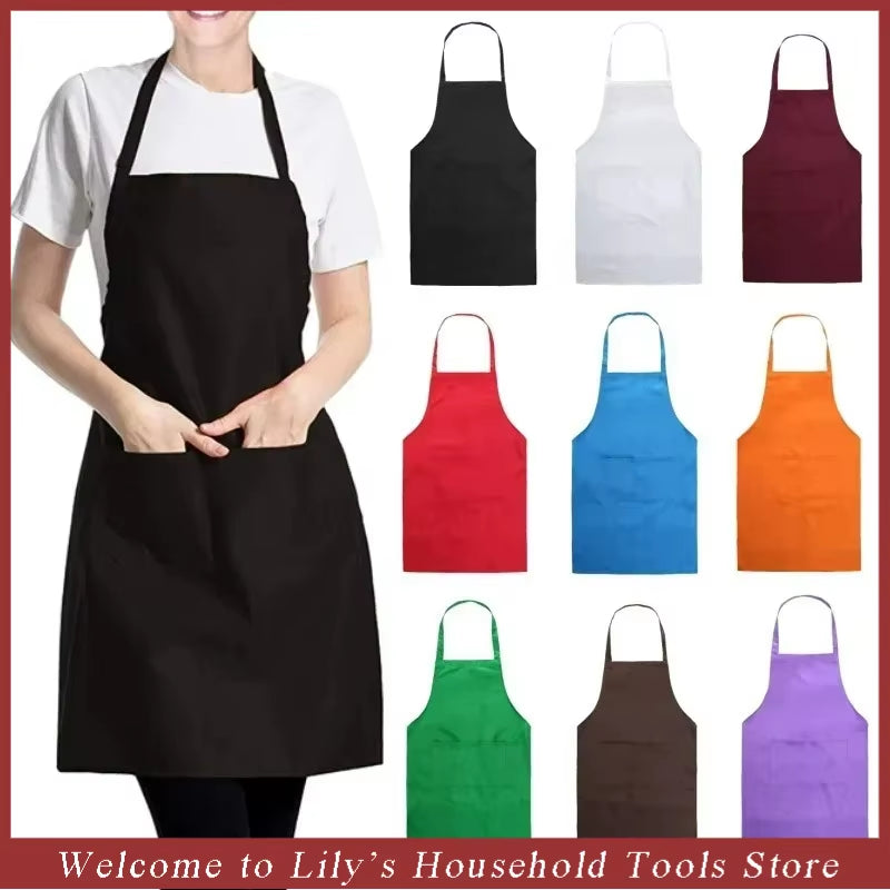 Adjustable Cooking Apron Unisex Household Solid Color Chef Waiter Barbecue Hairdresser Adult Pocket Apron Kitchen Supplies Tool