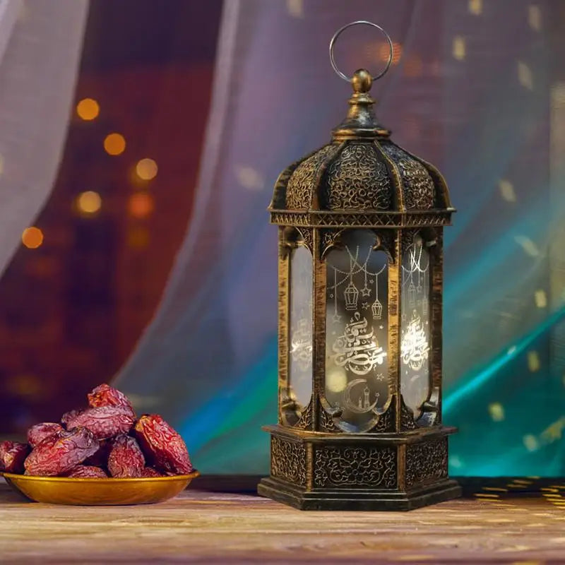 Moroccan Style Eid LED Lantern Kareem LED Lamps Eid Tabletop Decorations LED Lanterns Night Light for Kareem Party Desktop