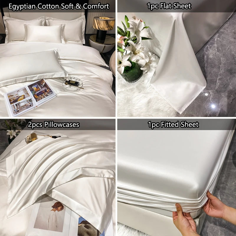4/6Pcs Egyptian Cotton Bed Sheet Set, Luxury 800TC Fitted Sheet & Bed Sheet & Pillowcase, High End Bedding Sets, Solid Color