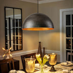 Hammered Black Brass Dome Pendant Light - Handmade Moroccan Ceiling Lamp