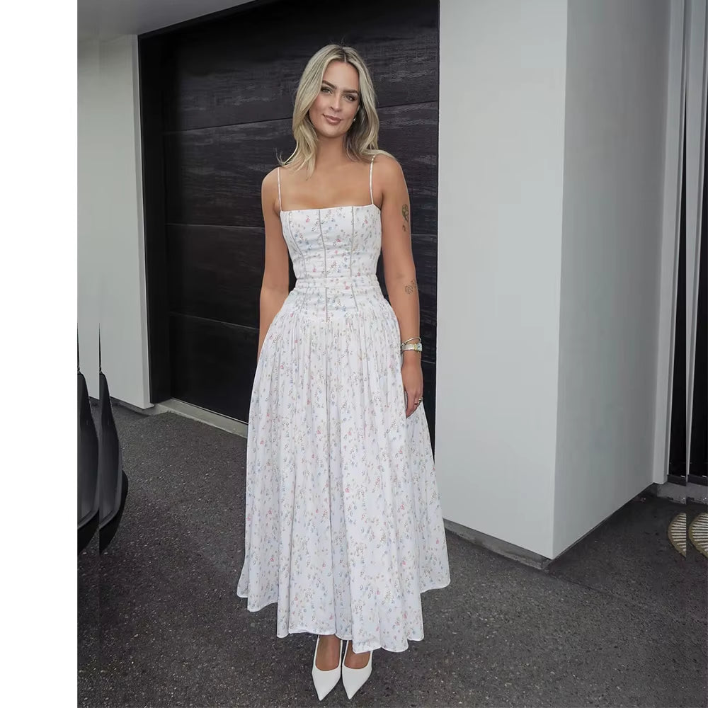 Summer Clothes for Women Midi Elegant Dress 2025 New Arrivals White Floral Print Holiday Dress