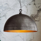 Hammered Black Brass Dome Pendant Light - Handmade Moroccan Ceiling Lamp